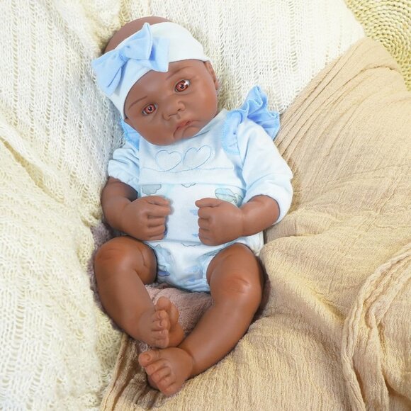 16.14 in Full Silicone dark Brown Reborn Baby Dolls BOY Lifelike Newborn Dolls - Picture 1 of 7